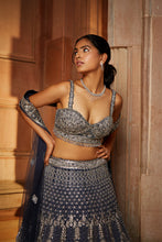 Load image into Gallery viewer, MIDNIGHT BLUE TULLE LEHENGA CHOLI SET