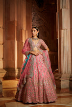 Load image into Gallery viewer, ROSE PINK ORGANZA LEHENGA CHOLI DUPATTA SET