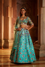Load image into Gallery viewer, VIBRANT AQUA TAFETTA LEHENGA CHOLI WITH TULLE DUPATTA