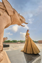 Load image into Gallery viewer, GOLD ORGANZA LEHENGA CHOLI DUPATTA WITH WORKED BELT