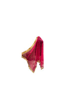 Load image into Gallery viewer, FUSCHIA RED RAW SILK BRIDAL LEHENGA CHOLI WITH A TULLE DUPATTA AND AN OPTIONAL SECOND TULLE DUPATTA