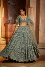 Load image into Gallery viewer, SAGE GREEN TULLE LEHENGA CHOLI SET