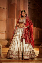 Load image into Gallery viewer, IVORY TAFETTA BRIDAL LEHEHENGA CHOLI SET WITH RED DUPATTA
