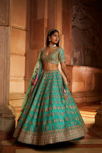 Load image into Gallery viewer, TEAL GREEN ORGANZA LEHENGA CHOLI DUPATTA SET