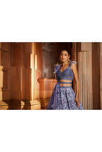 Load image into Gallery viewer, INK BLUE OMBREY ORGANZA CHOLI DUPAATA WITH WORKED BELT