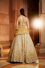 Load image into Gallery viewer, GOLD TULLE LEHENGA CHOLI DUPATTA SET WITH WORKED BELT