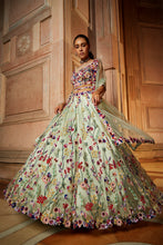 Load image into Gallery viewer, MINT GREEN TULLE LEHENGA CHOLI DUPATTA WITH A WORKED BELT