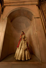 Load image into Gallery viewer, IVORY TAFETTA LEHENGA CHOLI SET WITH A TULLE DUPATTA AND OPTIONAL BANDHEJ SECOND DUPATTA