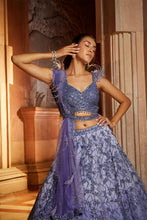 Load image into Gallery viewer, INK BLUE OMBREY ORGANZA CHOLI DUPAATA WITH WORKED BELT