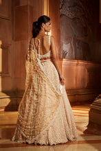Load image into Gallery viewer, NUDE PINK TULLE LEHENGA CHOLI DUPATTA SET WITH WORKED BELT