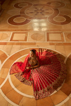 Load image into Gallery viewer, DEEP RED RAW SILK LEHENGA WITH GOLD CHOLI AND TULLE DUPATTA