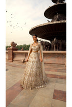 Load image into Gallery viewer, CHAMPAGNE GOLD TULLE LEHENGA CHOLI DUPATTA SET WITH WORKED BELT