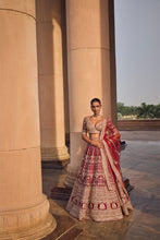 Load image into Gallery viewer, MAROON RAW SILK LEHENGA CHOLI AND WORKED BELT WITH TULLE DUPATTA