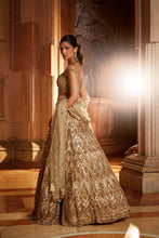 Load image into Gallery viewer, CHAMPAGNE GOLD TULLE LEHENGA CHOLI DUPATTA SET WITH WORKED BELT
