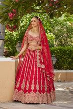 Load image into Gallery viewer, CARDINAL RED RAW SILK LEHENGA