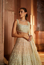 Load image into Gallery viewer, TRIPPLE COLOUR SHADED ORGANZA LEHENGA CHOLI DUPATTA SET WITH OPTIONAL VEIL