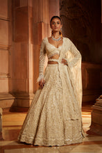Load image into Gallery viewer, IVORY TULLE LEHENGA CHOLI DUPATTA SET WITH AN OPTIONAL VEIL