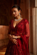 Load image into Gallery viewer, NUDE TULLE LEHENGA CHOLI WITH WORKED BELT AND CONTRASTING ORGANZA DUPATTA WITH AN OPTIONAL TULLE VEIL