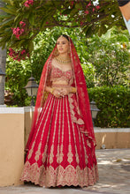 Load image into Gallery viewer, CARDINAL RED RAW SILK LEHENGA