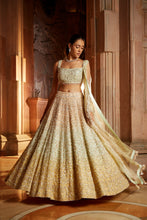 Load image into Gallery viewer, TRIPPLE COLOUR SHADED ORGANZA LEHENGA CHOLI DUPATTA SET WITH OPTIONAL VEIL