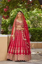 Load image into Gallery viewer, CARDINAL RED RAW SILK LEHENGA