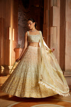 Load image into Gallery viewer, TRIPPLE COLOUR SHADED ORGANZA LEHENGA CHOLI DUPATTA SET WITH OPTIONAL VEIL
