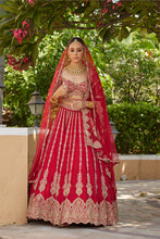 Load image into Gallery viewer, CARDINAL RED RAW SILK LEHENGA