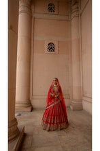 Load image into Gallery viewer, CARDINAL RED RAW SILK LEHENGA