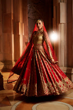 Load image into Gallery viewer, DEEP RED RAW SILK LEHENGA WITH GOLD CHOLI AND TULLE DUPATTA