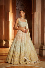 Load image into Gallery viewer, TRIPPLE COLOUR SHADED ORGANZA LEHENGA CHOLI DUPATTA SET WITH OPTIONAL VEIL