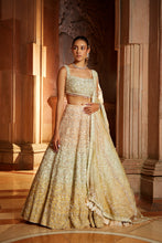 Load image into Gallery viewer, TRIPPLE COLOUR SHADED ORGANZA LEHENGA CHOLI DUPATTA SET WITH OPTIONAL VEIL