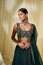 Load image into Gallery viewer, BOTTLE GREEN LEHENGA SET
