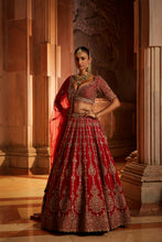 Load image into Gallery viewer, DEEP RED BRIDAL LEHENGA CHOLI SET