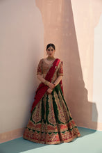 Load image into Gallery viewer, Bottle Green Double Dupatta Lehenga Set