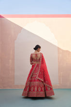 Load image into Gallery viewer, Bright Red Double Dupatta Lehenga Set