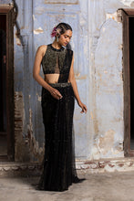 Load image into Gallery viewer, BLACK AND GOLD DRAPE SAREE