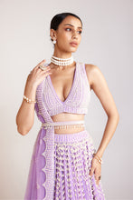 Load image into Gallery viewer, Lilac V Neck Pearl Chandelier Lehenga Set