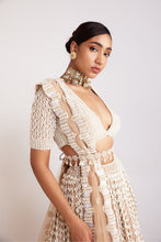 Load image into Gallery viewer, Beige V Neck Chandelier Pearl Lehenga Set