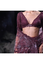 Load image into Gallery viewer, Crystal sheeted choli paired with Embroidered and cutwork edge shimmer tulle dupatta