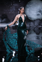 Load image into Gallery viewer, Cleo Green Sequin Sheeted Body Con Gown