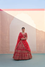Load image into Gallery viewer, Bright Red Double Dupatta Lehenga Set
