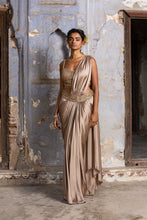 Load image into Gallery viewer, MOCHA SATIN DRAPE SAREE