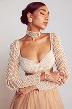 Load image into Gallery viewer, Beige Pearl Chandelier Drop Organza Lehenga Set