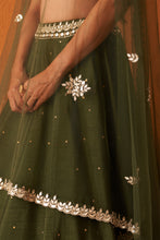 Load image into Gallery viewer, Forest Green Raw Silk Lehenga Set