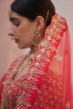Load image into Gallery viewer, Bright Red Double Dupatta Lehenga Set