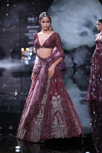 Load image into Gallery viewer, Crystal sheeted choli paired with Embroidered and cutwork edge shimmer tulle dupatta