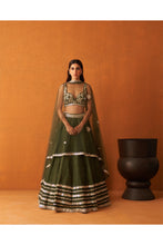 Load image into Gallery viewer, Forest Green Raw Silk Lehenga Set