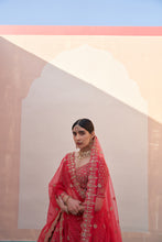 Load image into Gallery viewer, Bright Red Double Dupatta Lehenga Set