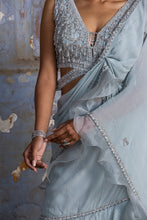 Load image into Gallery viewer, POWDER BLUE ORGANZA DRAPE SAREE