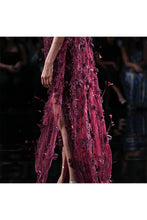 Load image into Gallery viewer, Maroon Chiffon tonal crystal encrusted hand Embroidered skirt choli set